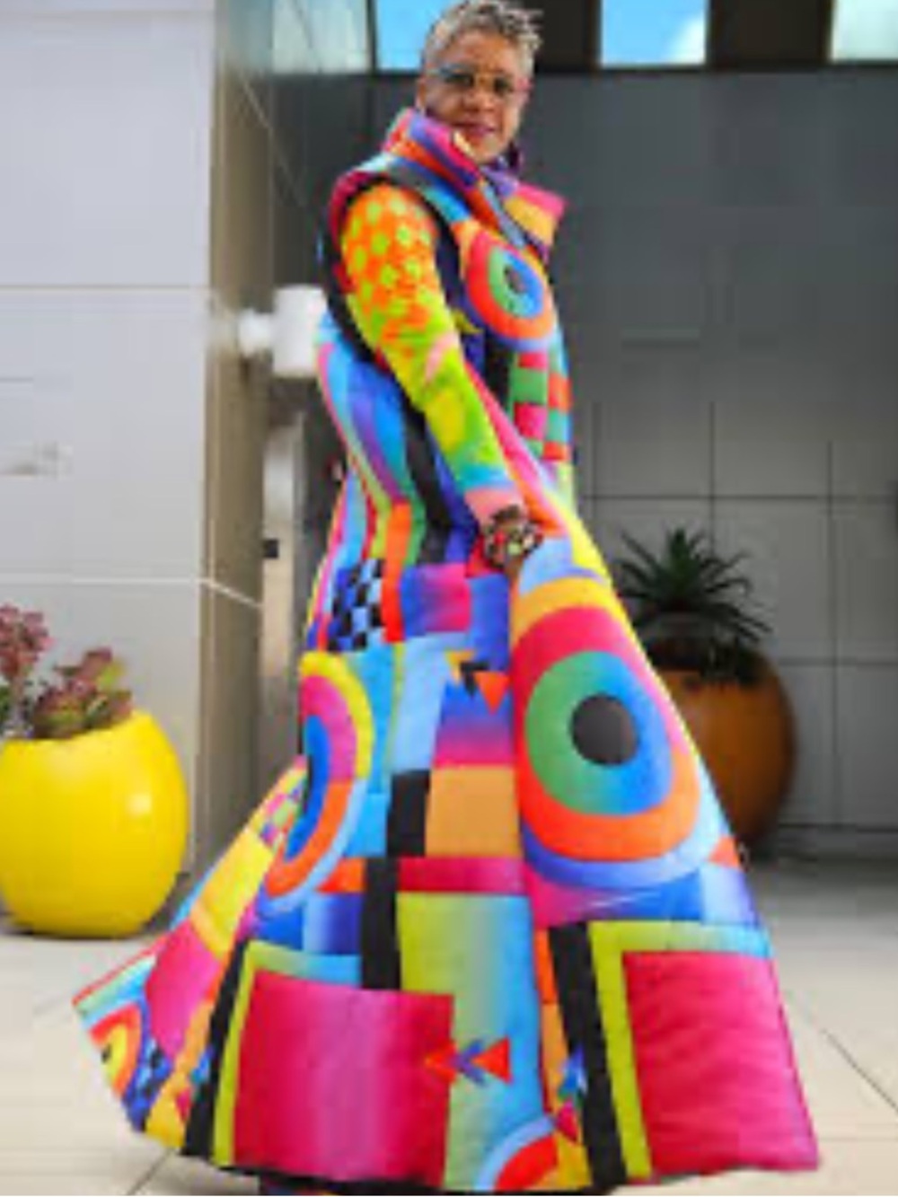 Groovy Colorful Geometric Maxi puffer vest Dress new - Picture 5 of 8